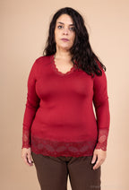 Ultra-stretch basic viscose top with lace