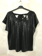 Plus Size Shiny V-neck top with bow on the back