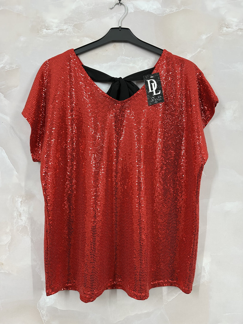 Plus Size Shiny V-neck Top with Bow on the Back