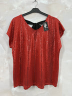 Plus Size Shiny V-neck Top with Bow on the Back