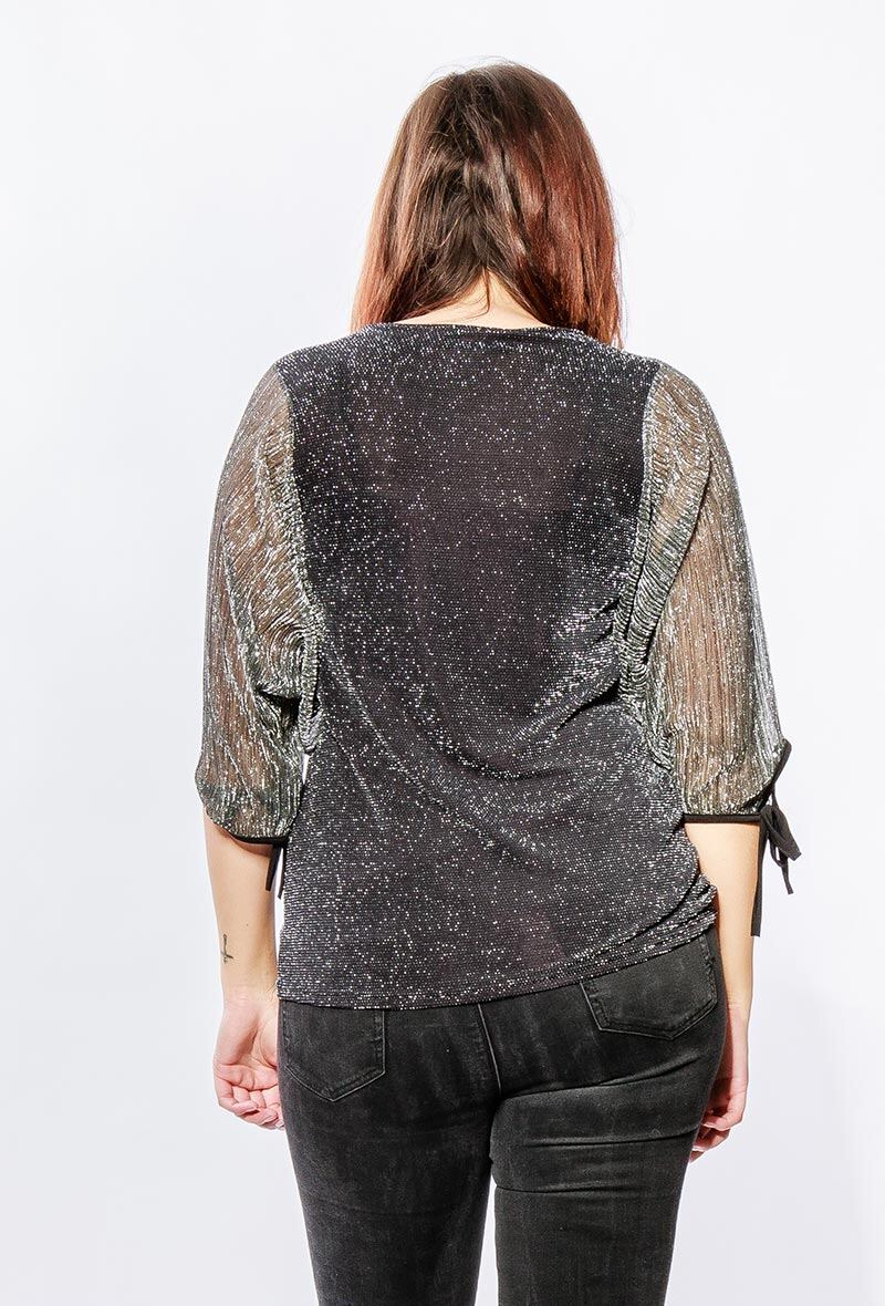 Plus Size Shiny Top med Batwing Ärmar