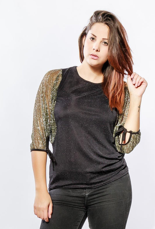 Plus Size Shiny Top med Batwing Ärmar
