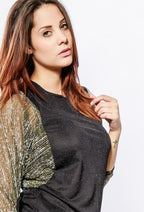 Plus Size Shiny Top med Batwing Ärmar