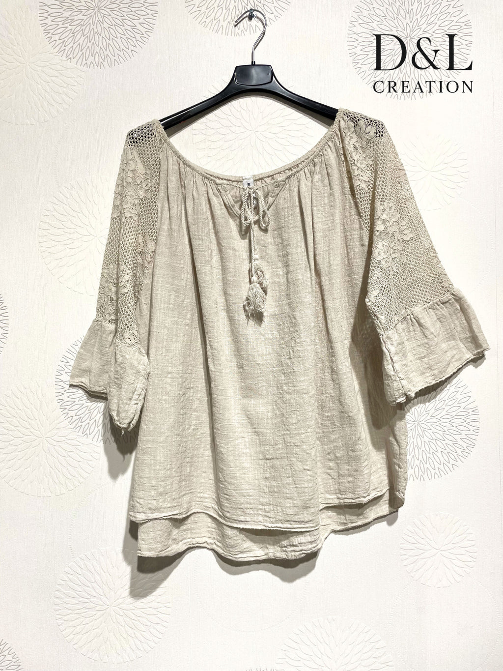 Plus Size Top med Båthals och Spetsärmar T38-T54+
