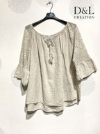 Plus Size Top med Båthals och Spetsärmar T38-T54+