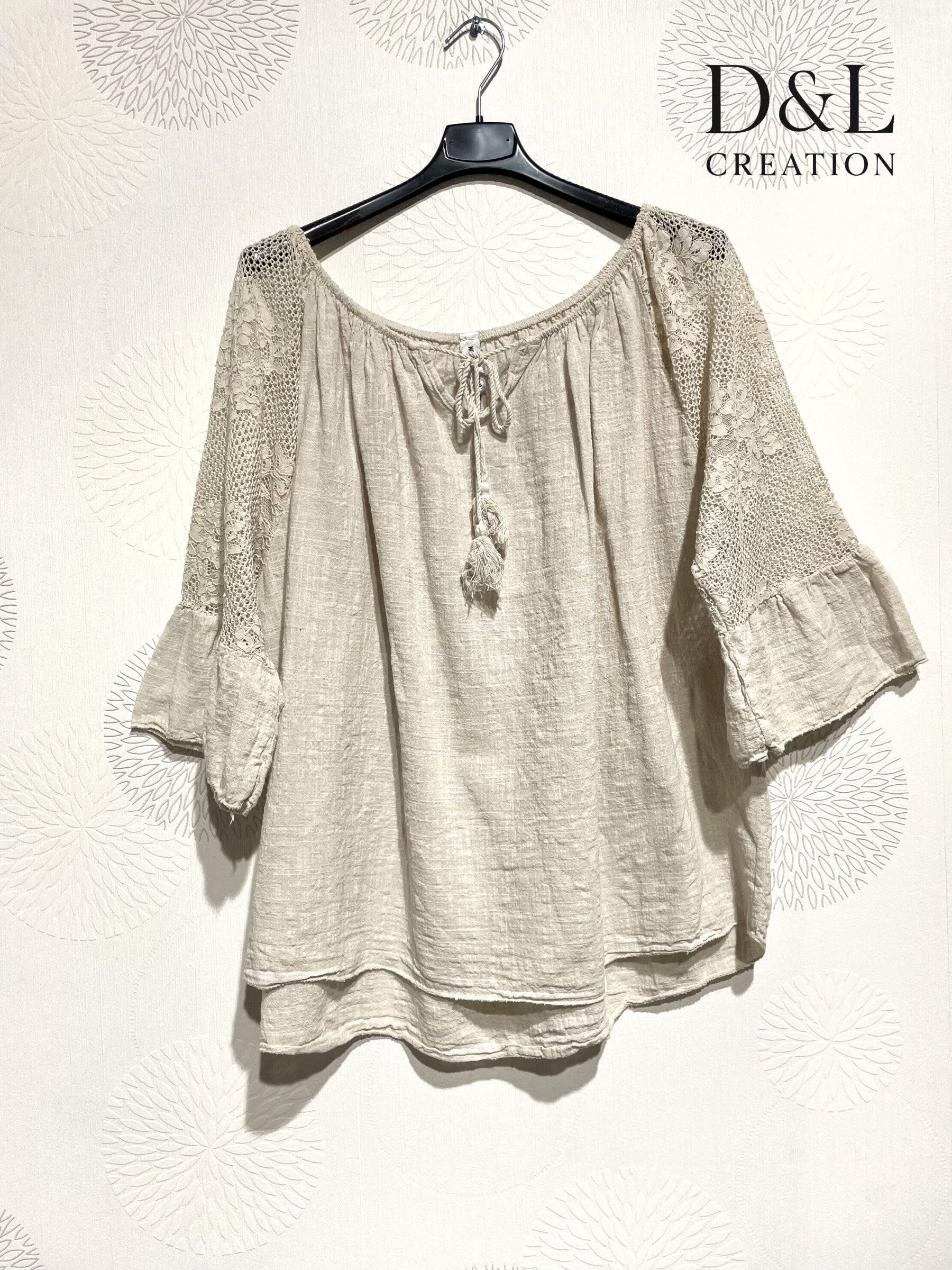 Plus Size Top med Båthals och Spetsärmar T38-T54+