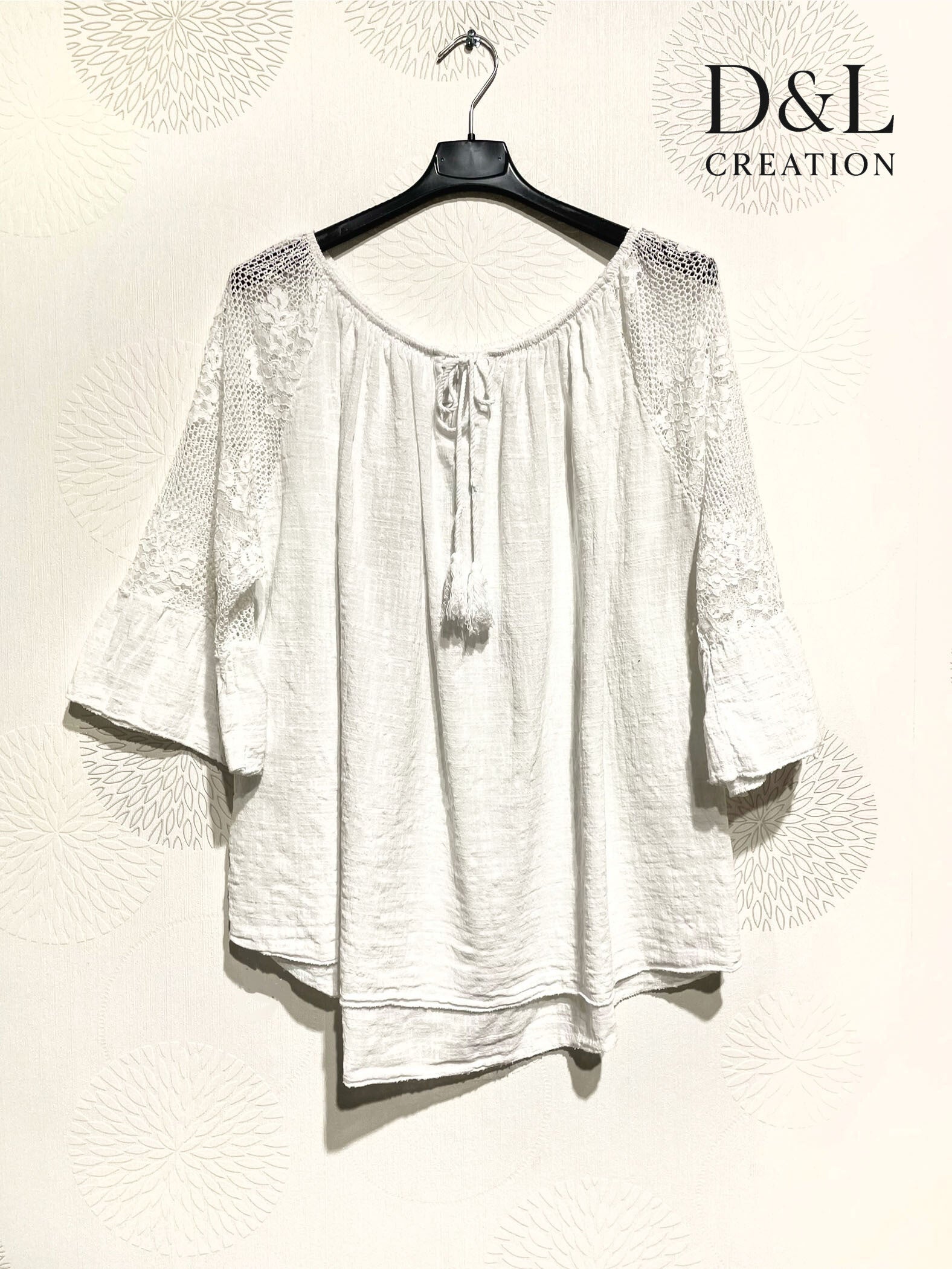 Plus Size Top pass boat with lace on the T38 to T54+ sleeves+