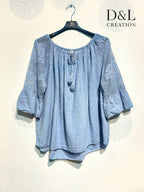 Plus Size Top pass boat with lace on the T38 to T54+ sleeves+