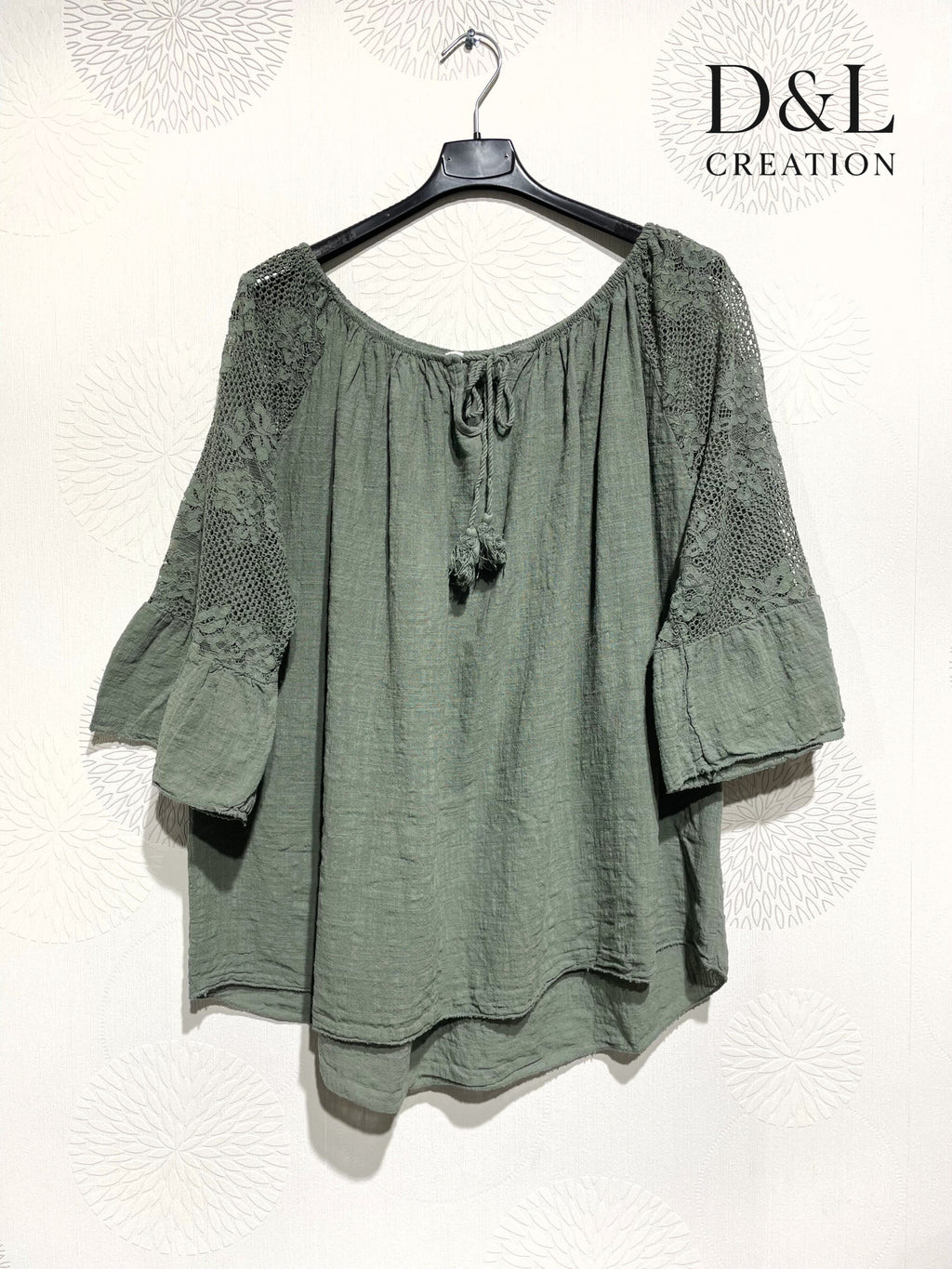 Plus Size Top pass boat with lace on the T38 to T54+ sleeves+