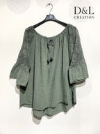 Plus Size Top pass boat with lace on the T38 to T54+ sleeves+