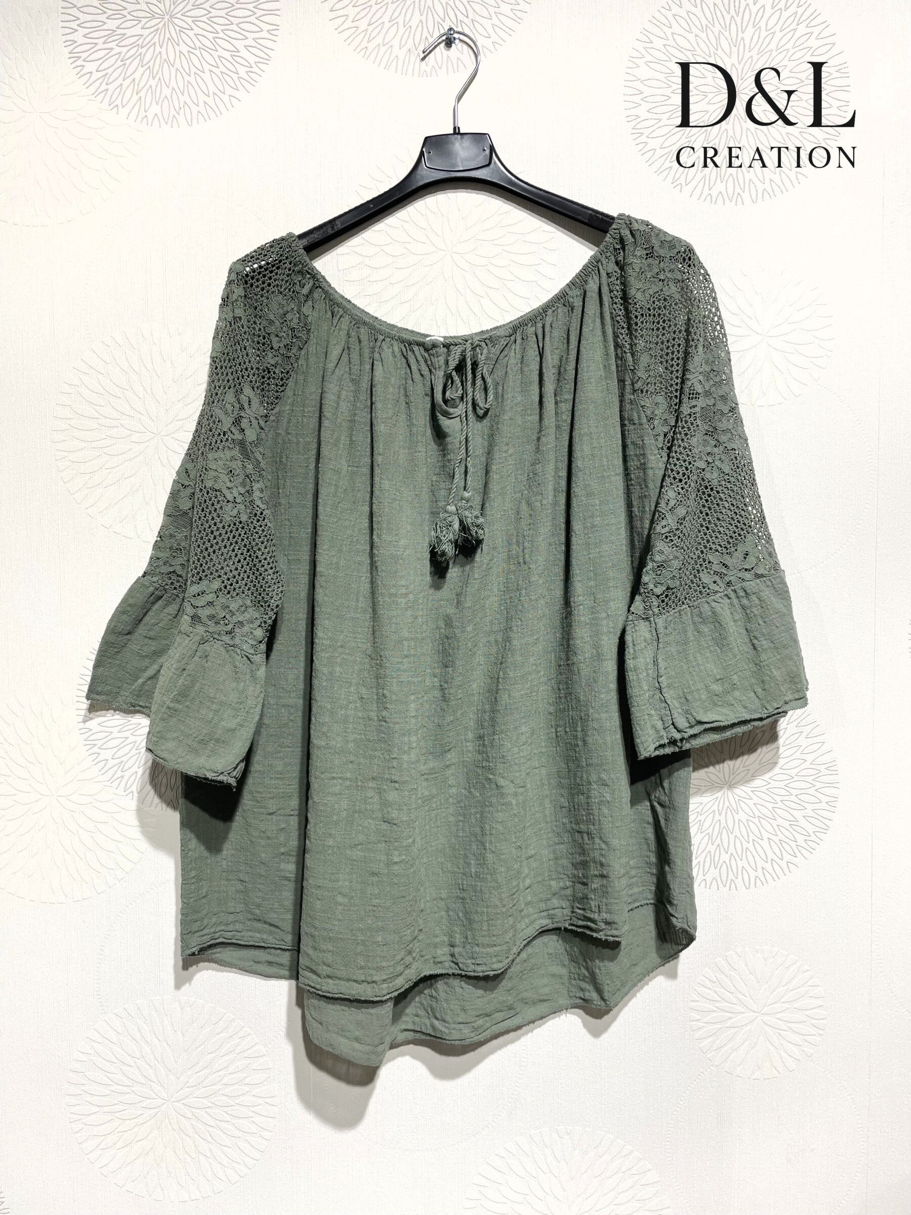 Plus Size Top pass boat with lace on the T38 to T54+ sleeves+