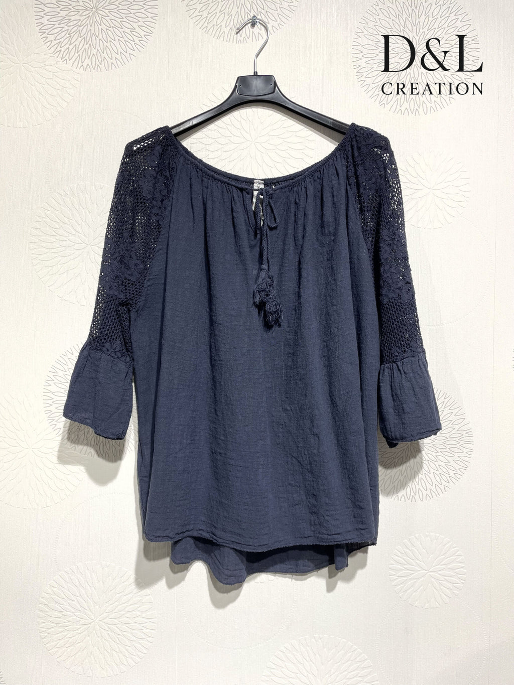 Plus Size Top pass boat with lace on the T38 to T54+ sleeves+