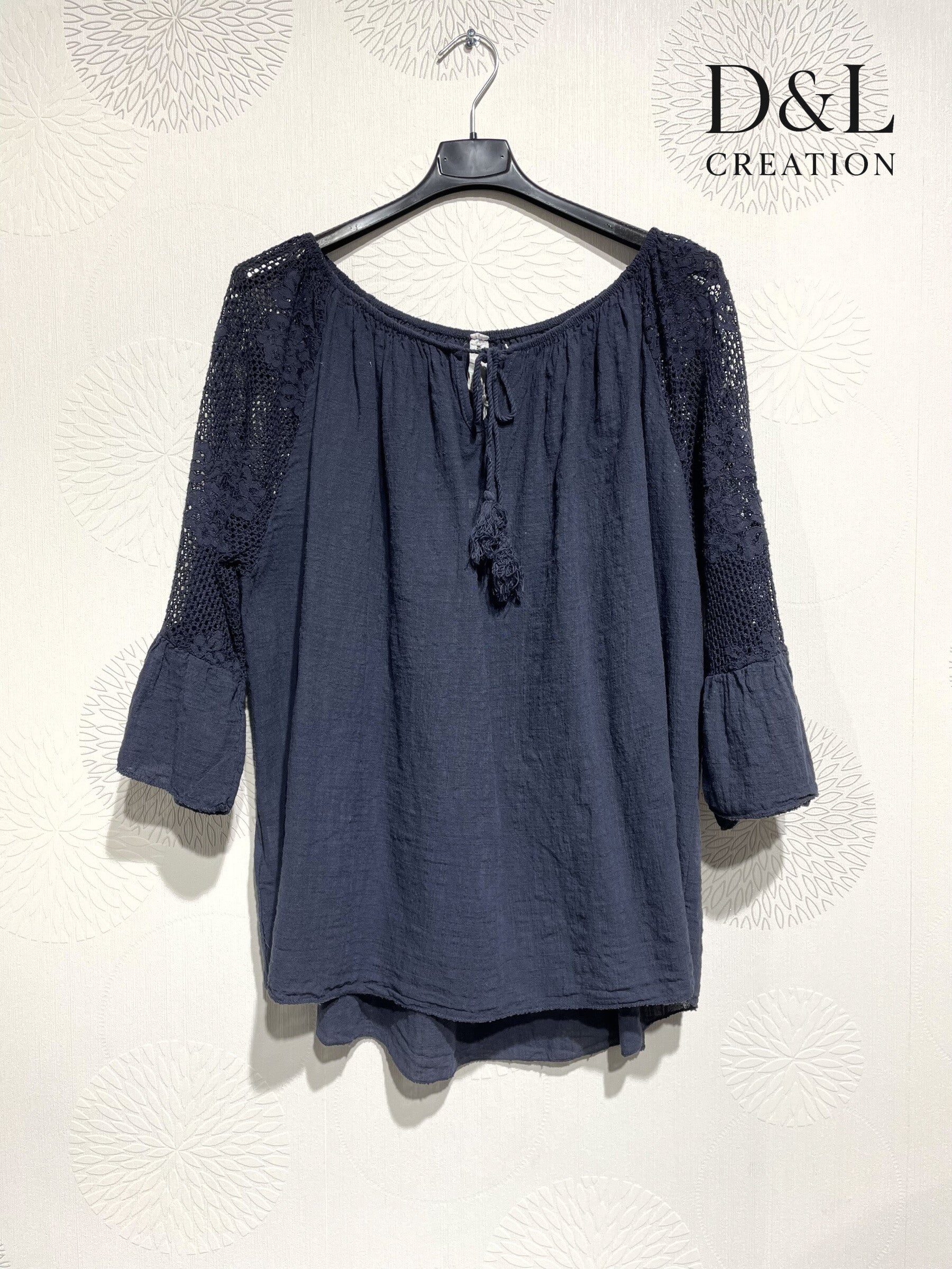 Plus Size Top pass boat with lace on the T38 to T54+ sleeves+