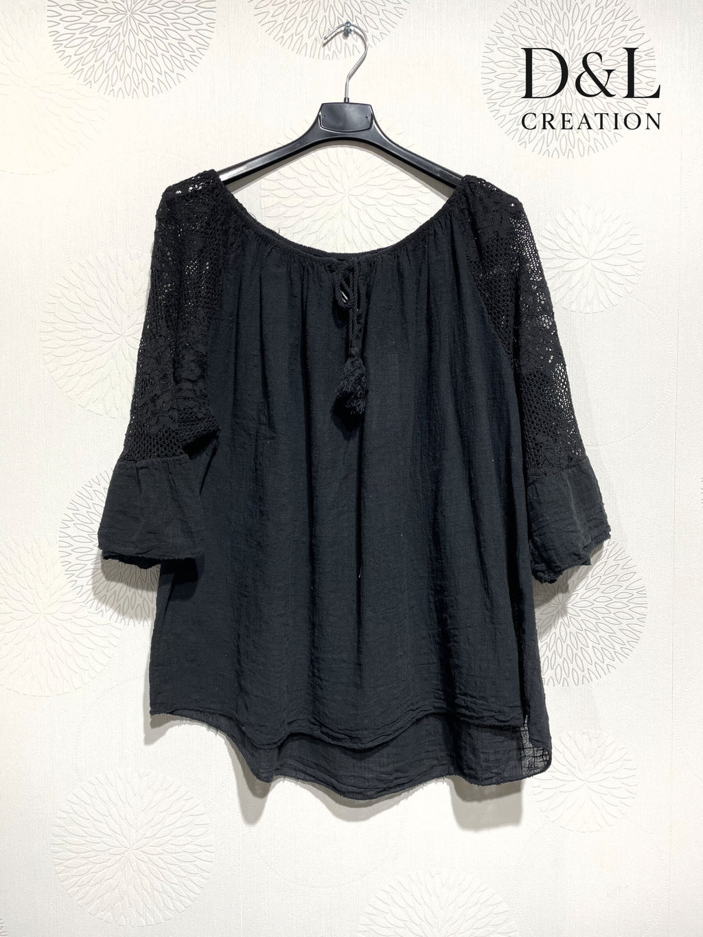 Plus Size Top pass boat with lace on the T38 to T54+ sleeves+
