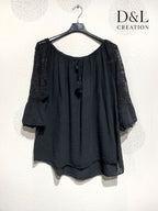 Plus Size Top pass boat with lace on the T38 to T54+ sleeves+