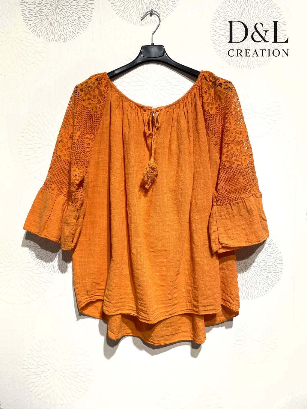 Plus Size Top pass boat with lace on the T38 to T54+ sleeves+