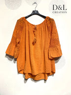 Plus Size Top pass boat with lace on the T38 to T54+ sleeves+