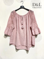 Plus Size Top pass boat with lace on the T38 to T54+ sleeves+