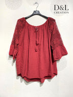Plus Size Top pass boat with lace on the T38 to T54+ sleeves+