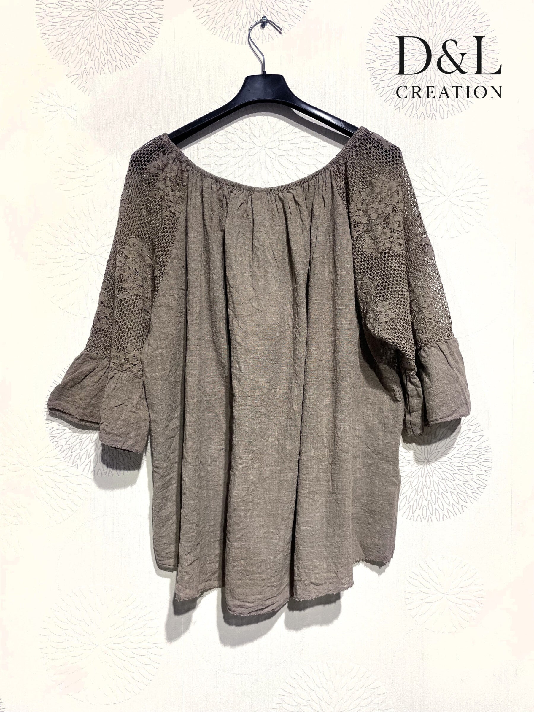 Plus Size Top med Båthals och Spetsärmar T38-T54+