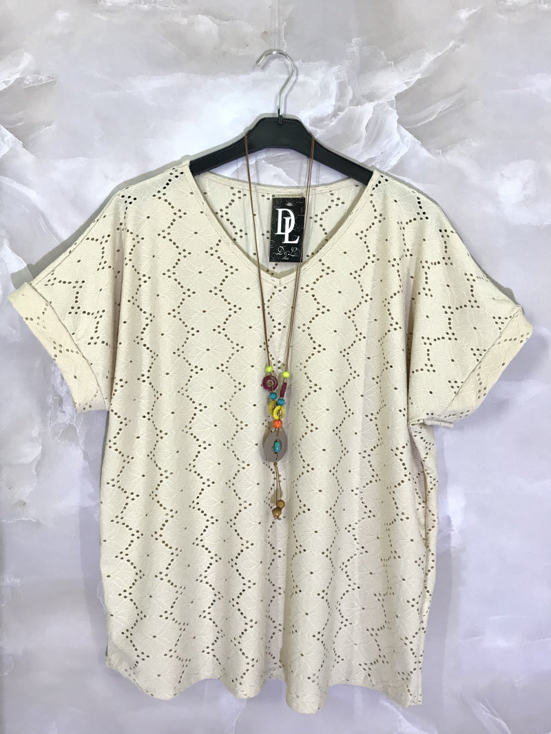 Plus Size V-neck lace top with necklace