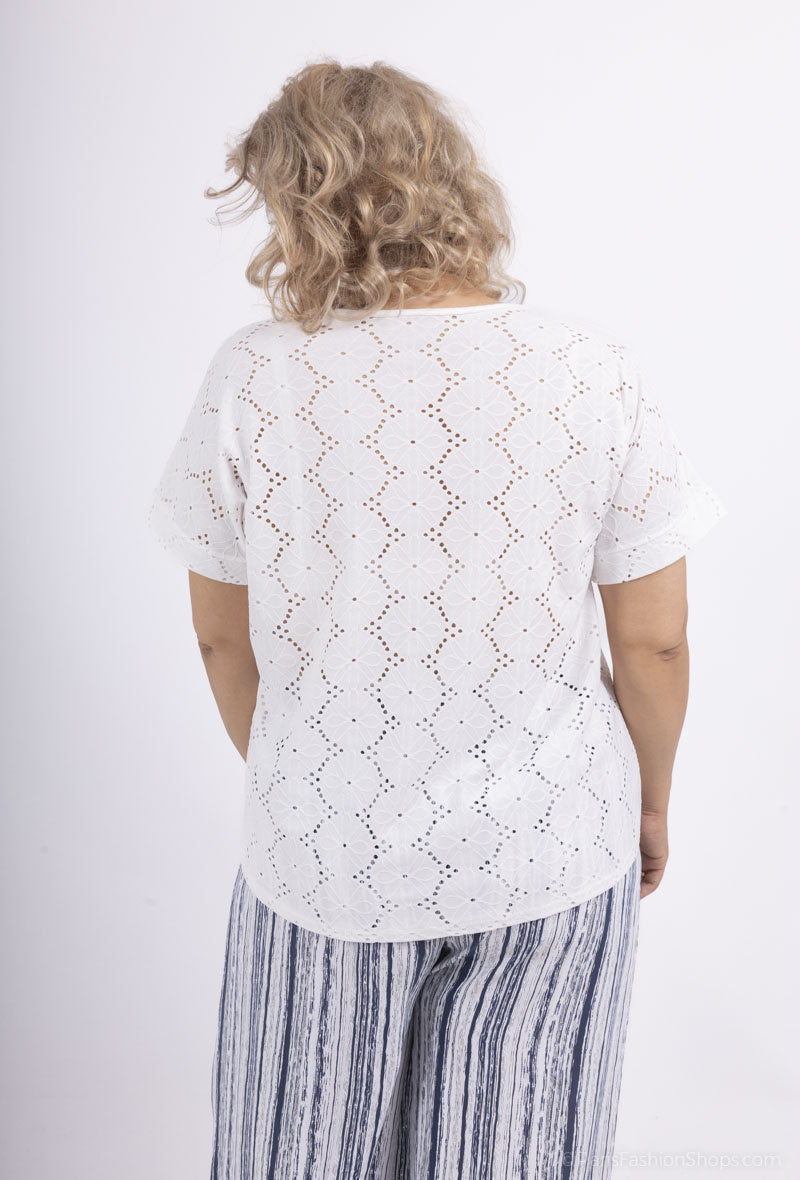 Plus Size V-neck Spets Topp med Halsband