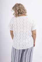 Plus Size V-neck Spets Topp med Halsband