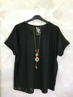 Plus Size V-neck lace top with necklace