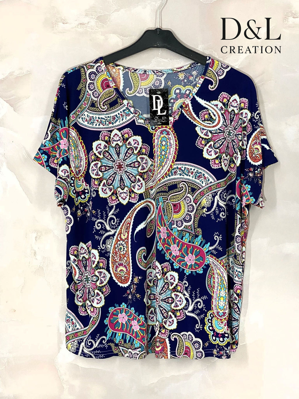 Plus Size V-neck Top med Mönster i Stl 38-48