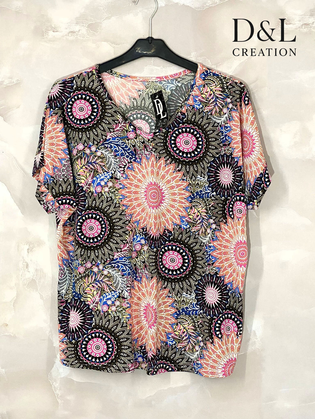 Plus Size V-neck Top med Mönster i Stl 38-48
