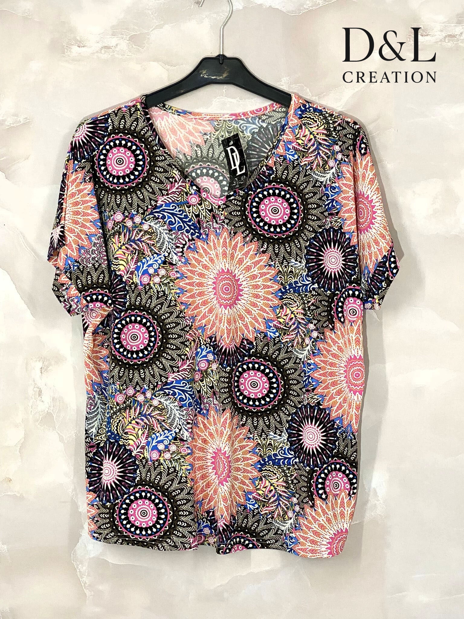 Plus Size V-neck Top med Mönster i Stl 38-48