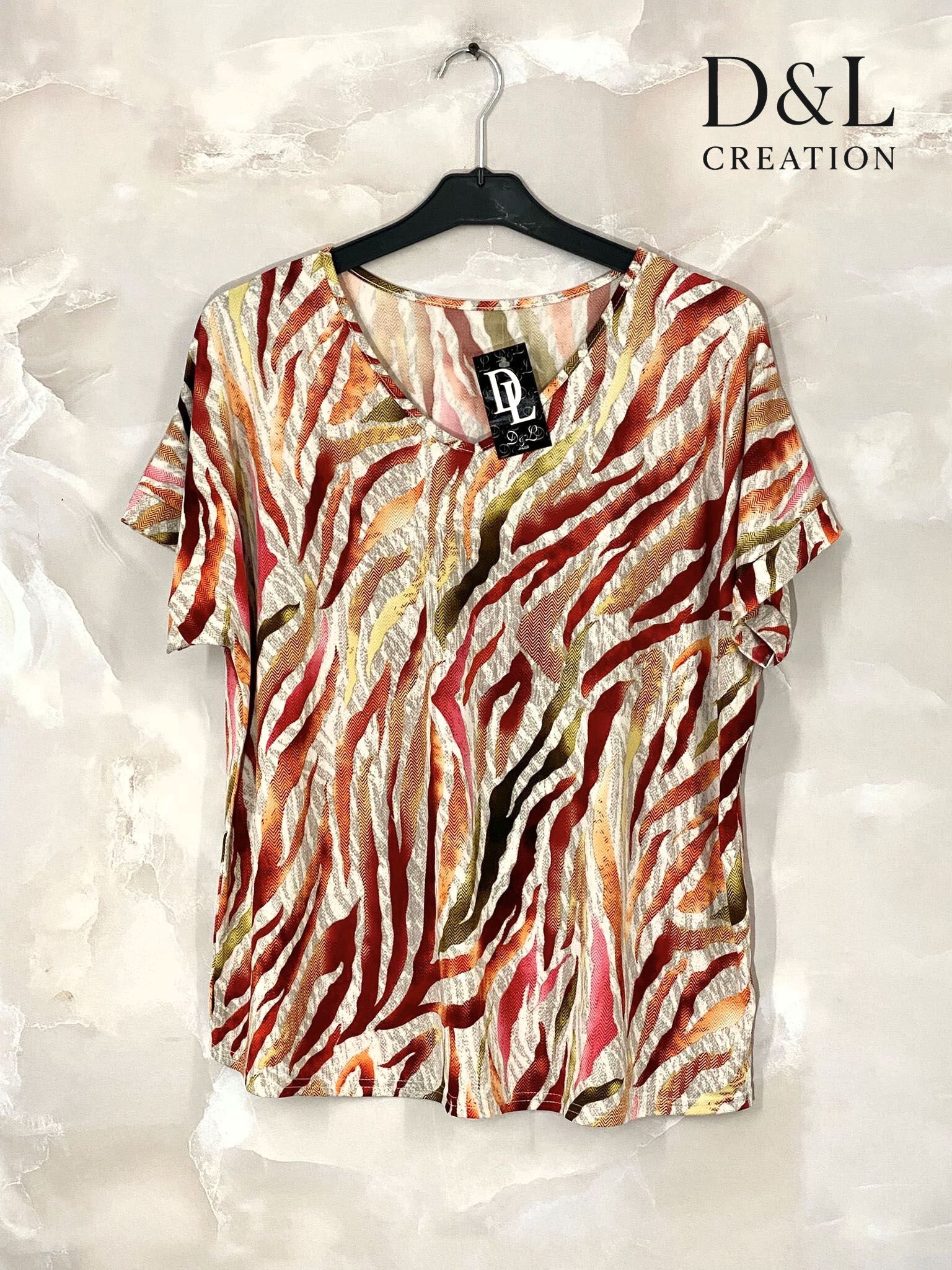 Plus Size V-neck Top med Mönster i Stl 38-48