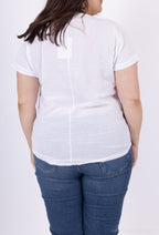 Plus Size Top med Glittrig Band och Broderad Blomma