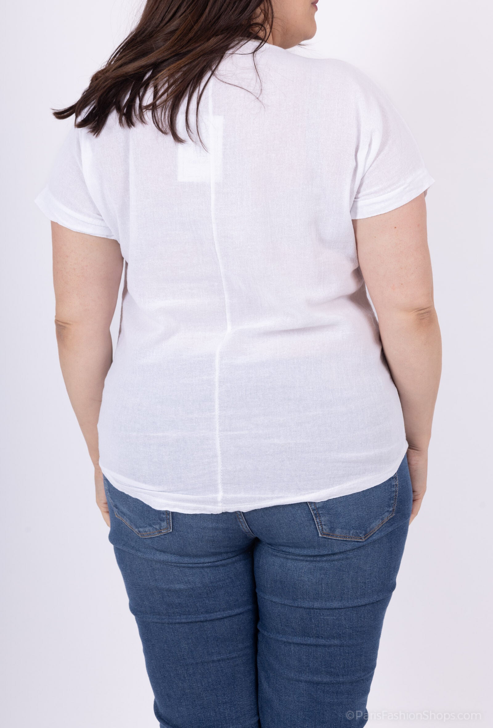 Plus Size Top med Glittrig Band och Broderad Blomma