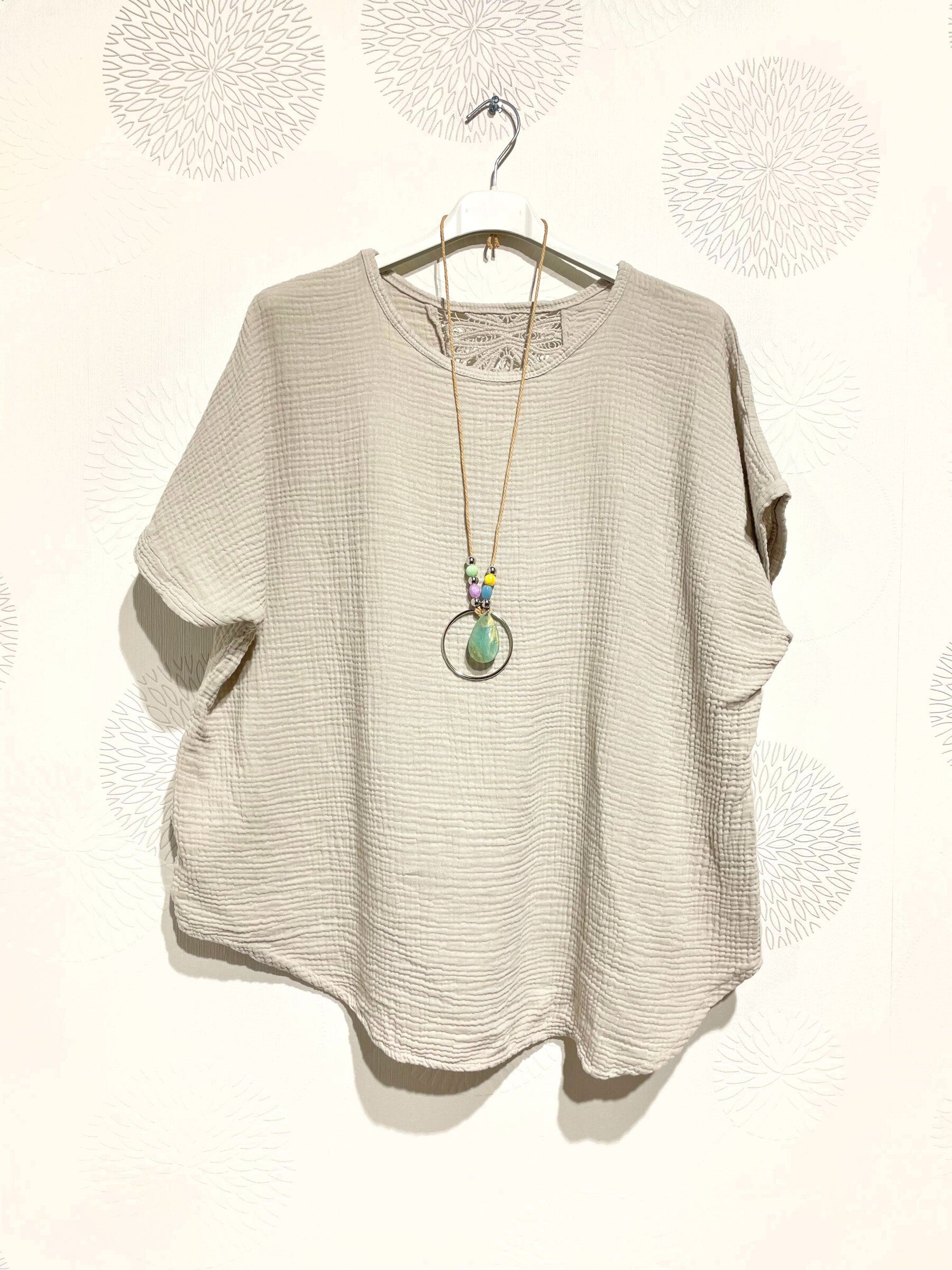 Plus Size Top double cotton gauze with lace in the back T38 to T52