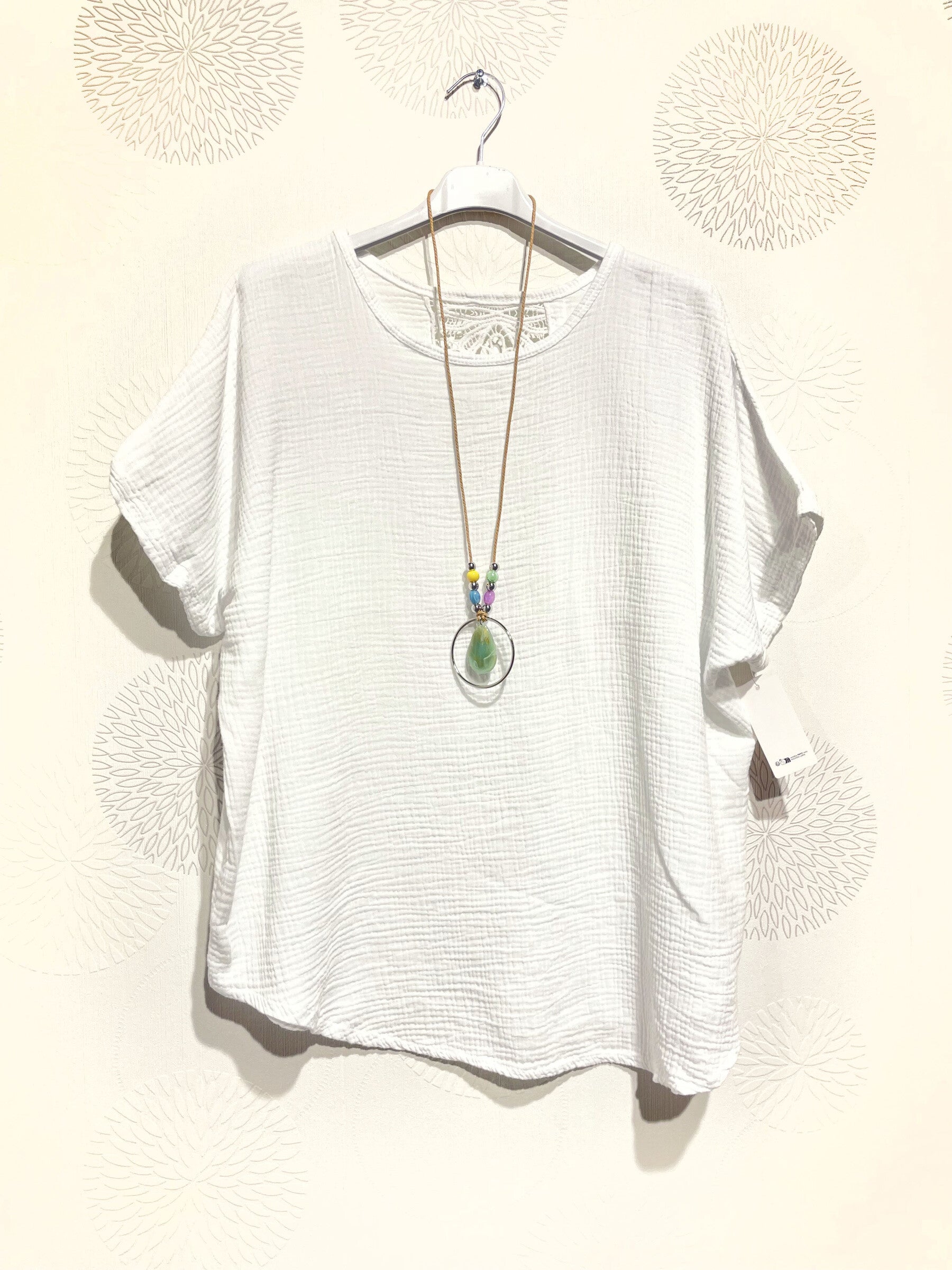 Plus Size Top double cotton gauze with lace in the back T38 to T52