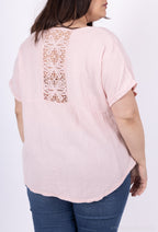 Plus Size Top i Dubbel Bomullsgaze med Spets