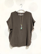 Plus Size Top i Dubbel Bomullsgaze med Spets