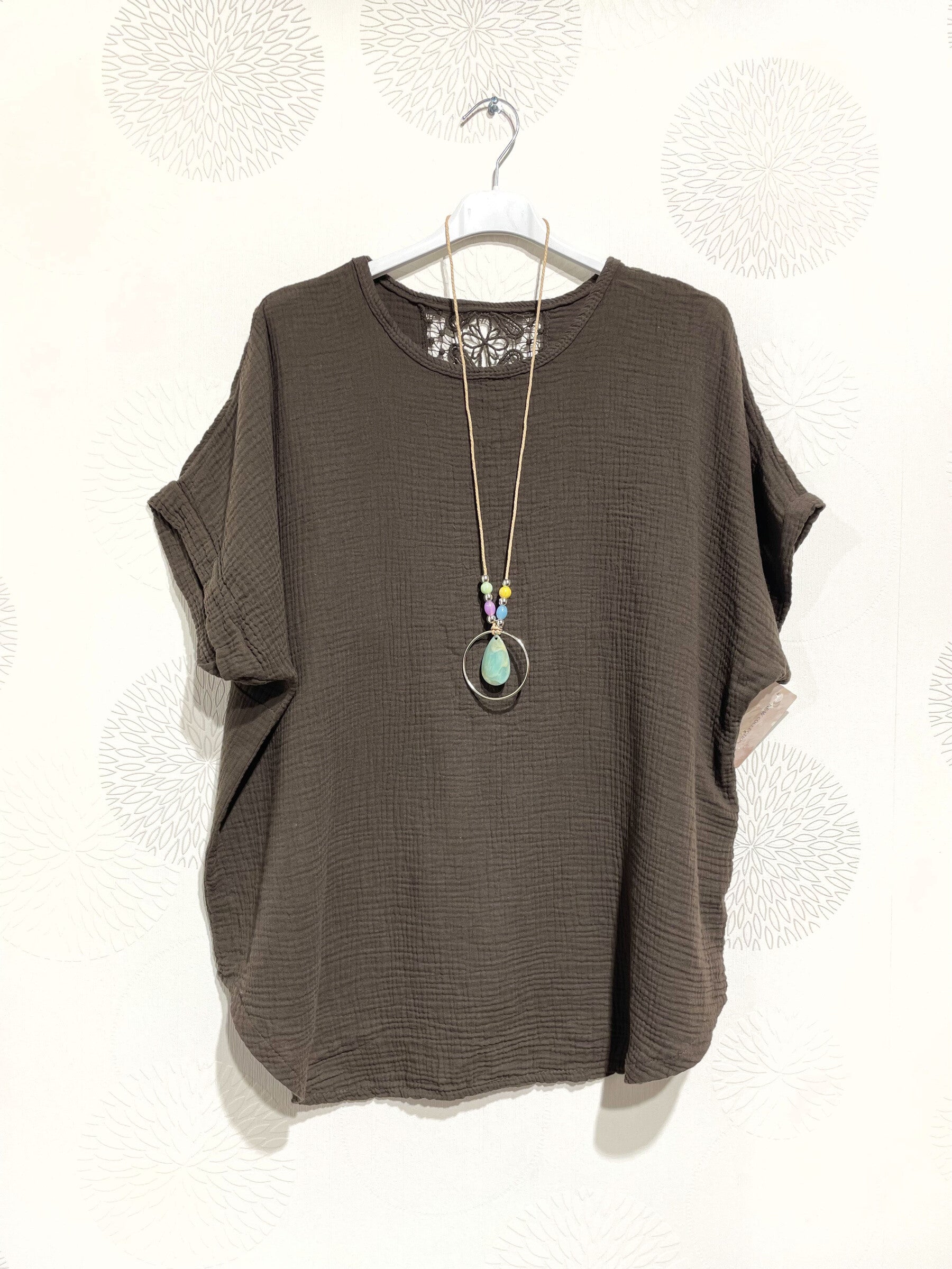 Plus Size Top i Dubbel Bomullsgaze med Spets