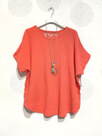 Plus Size Top double cotton gauze with lace in the back T38 to T52