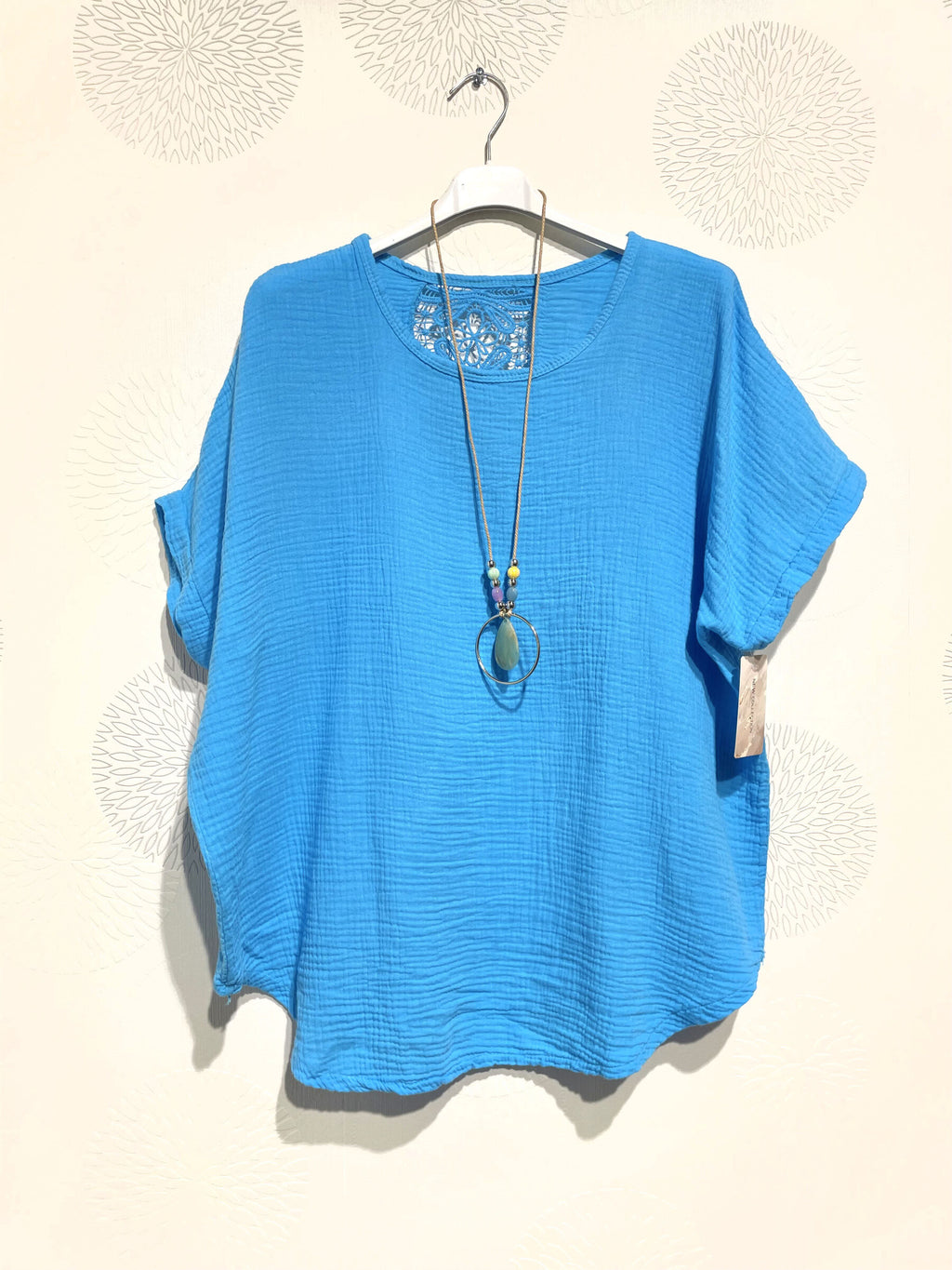 Plus Size Top double cotton gauze with lace in the back T38 to T52