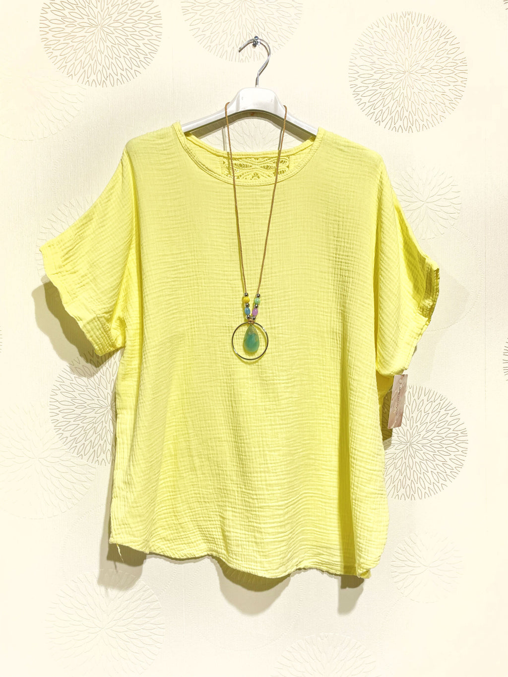 Plus Size Top double cotton gauze with lace in the back T38 to T52