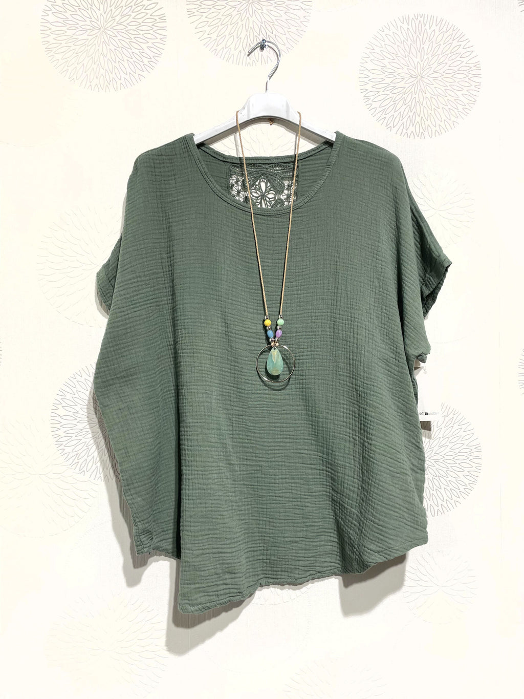 Plus Size Top double cotton gauze with lace in the back T38 to T52