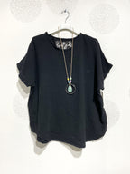 Plus Size Top double cotton gauze with lace in the back T38 to T52