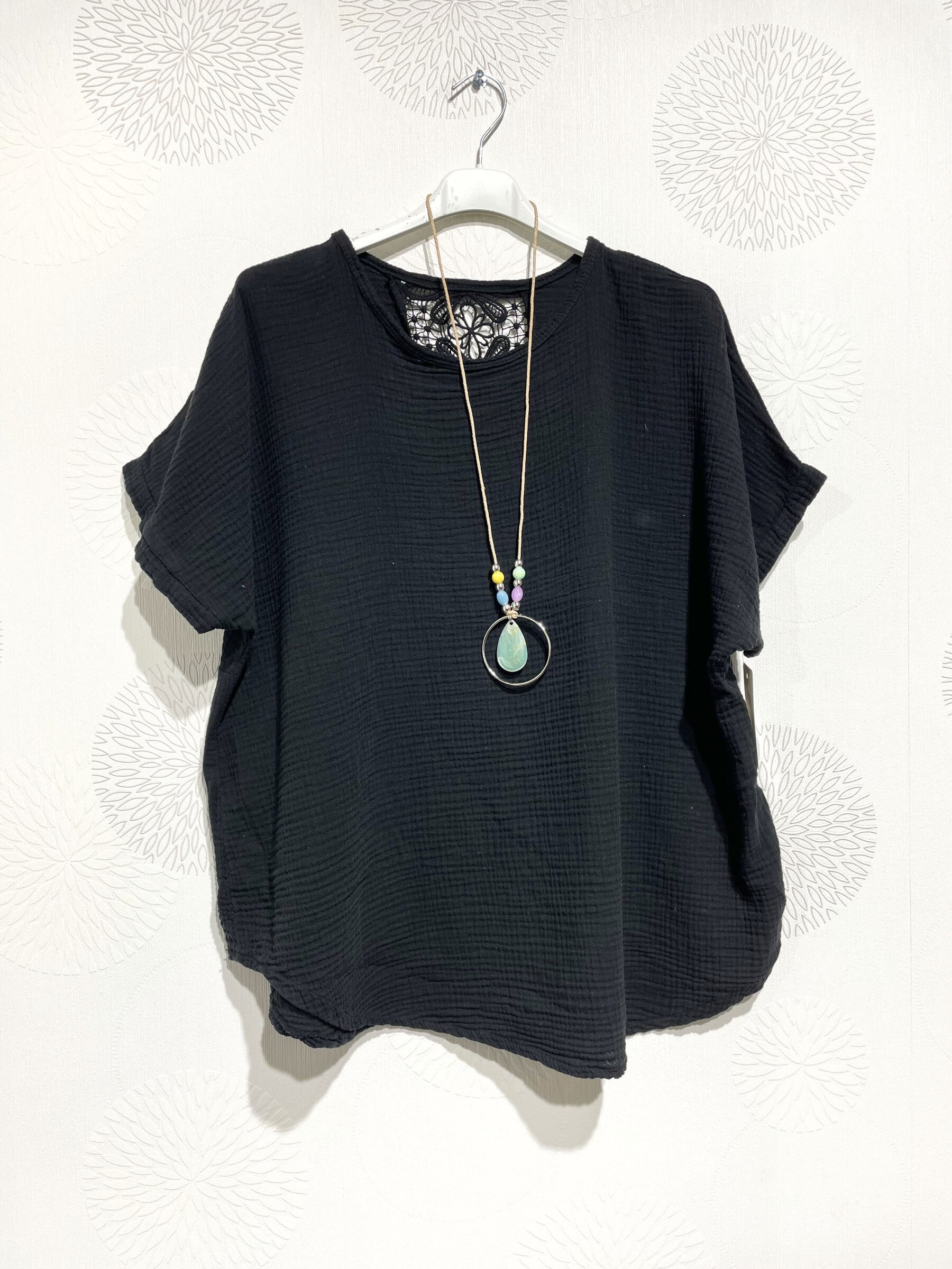 Plus Size Top i Dubbel Bomullsgaze med Spets