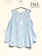 Plus Size Double cotton gauze top with feather embroidery size 38 to 48