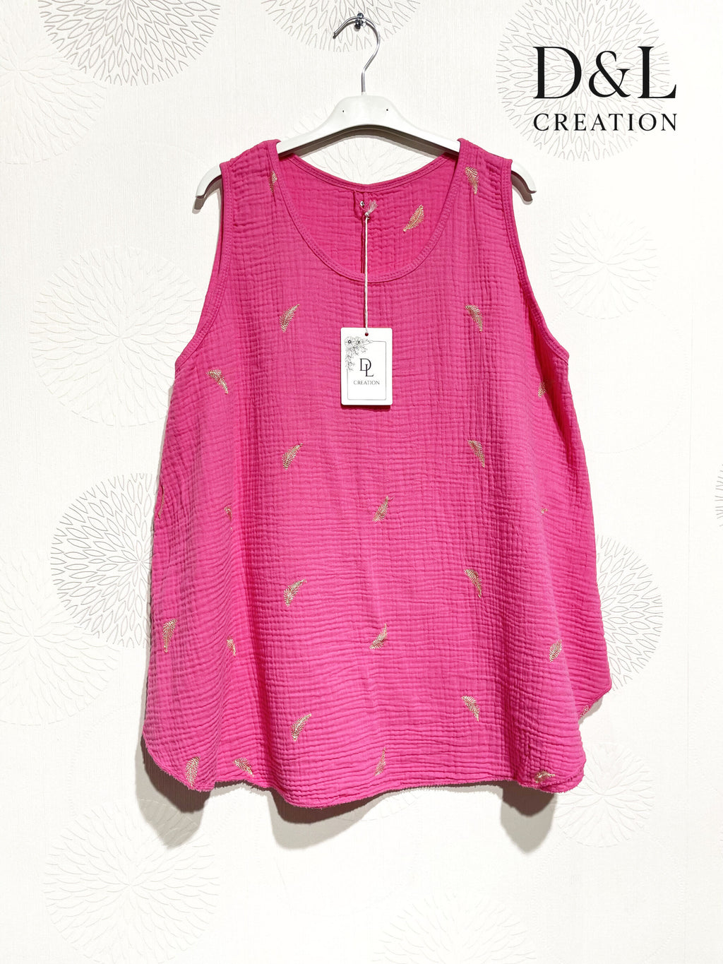 Plus Size Double cotton gauze top with feather embroidery size 38 to 48