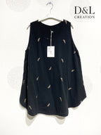 Plus Size Double cotton gauze top with feather embroidery size 38 to 48