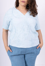 Plus Size V -neck top with flower embroidery T40 to T48