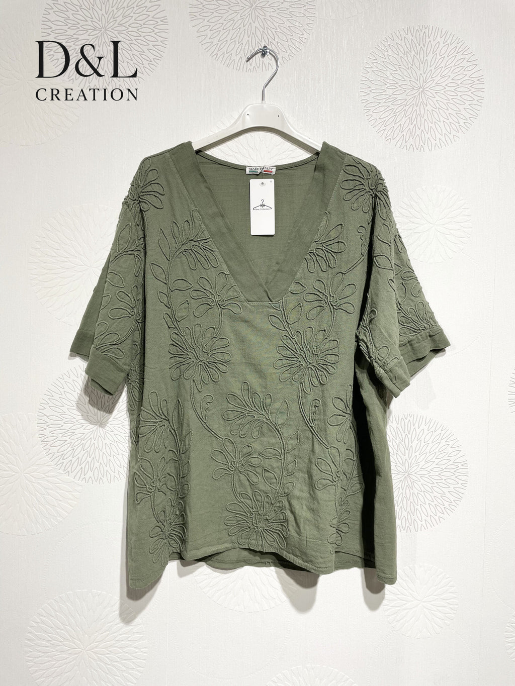 Plus Size V -neck top with flower embroidery T40 to T48